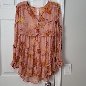 Anthropologie Pink and Orange Floral Blouse